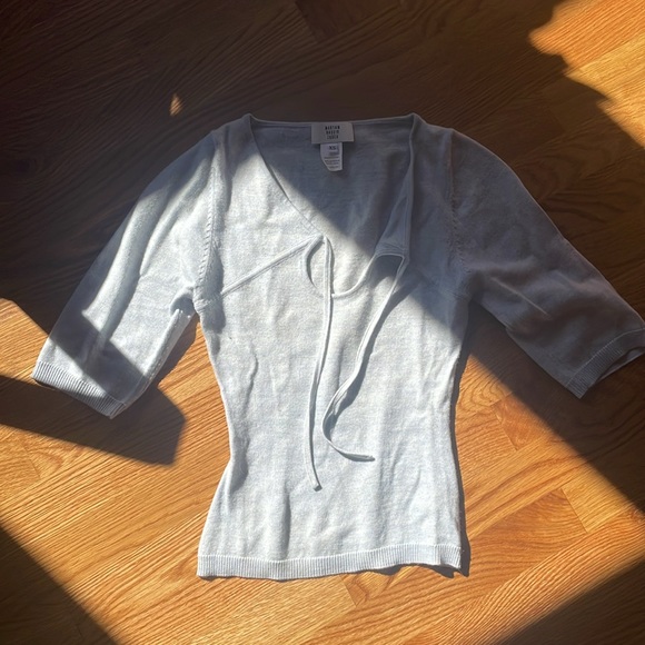 Maryam Nassir Zadeh MNZ Persephone Merino Wool Keyhole Knit Top XS Ice Sky Blue - Picture 4 of 4